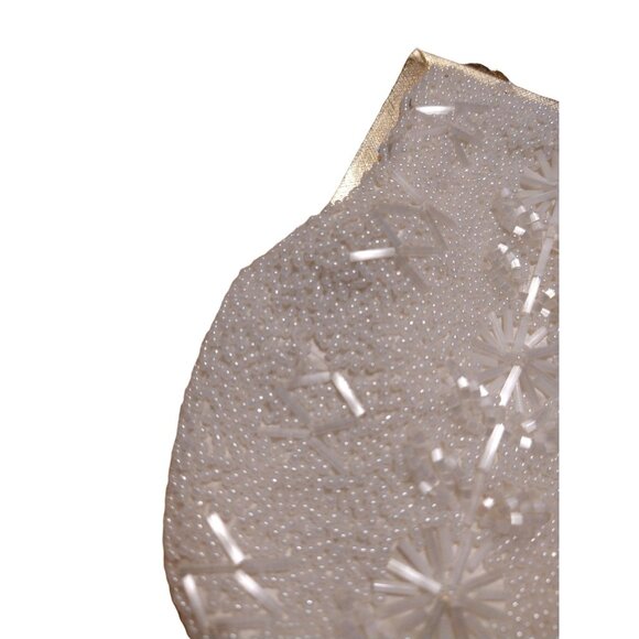 Vintage White Beaded Bridal Purse Bag Gold Tone Hardware - Picture 3 of 9